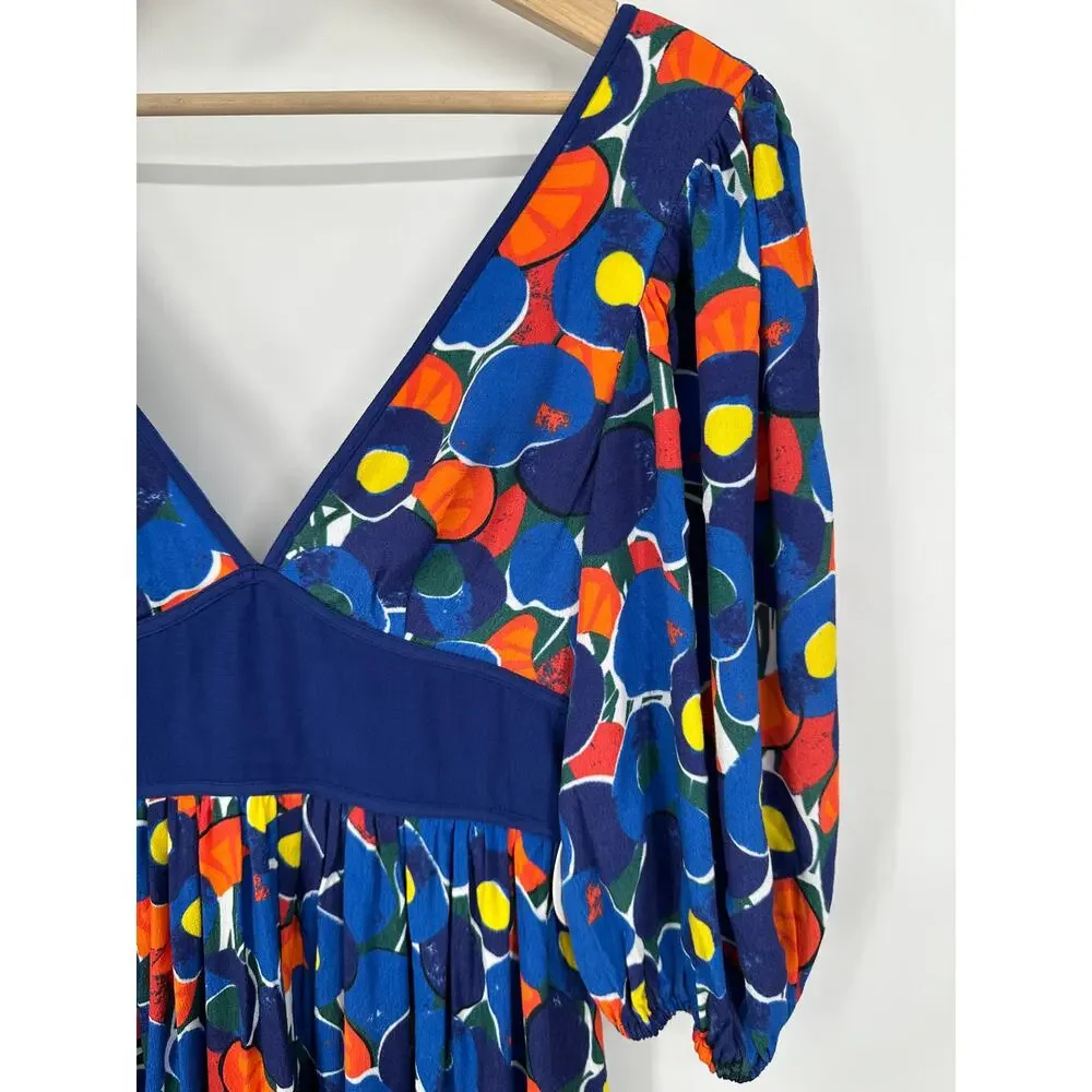 STAUD Affogato Maxi Dress V-Neck Balloon Sleeve Fruit Print Belted, Blue NWT - Picture 10 of 16